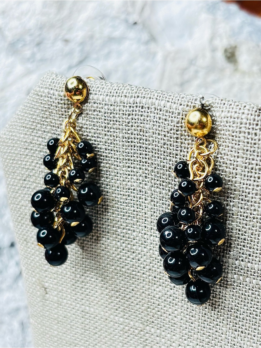 Vintage Cluster Black Gold Bead Stud Statement Earrings